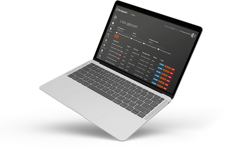 Zdjęcie przedstawia laptopa z otwartym oprogramowaniem ForSignals